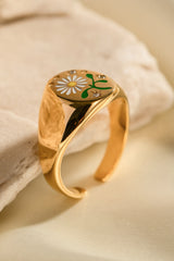 Flower Pattern Stainless Steel Open Ring - SHE BADDY© ONLINE WOMEN FASHION & CLOTHING STORE