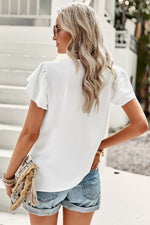 Contrast Ruffle Trim Flutter Sleeve Blouse - SHE BADDY© ONLINE WOMEN FASHION & CLOTHING STORE