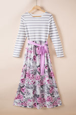 Belted Mixed Print Long Sleeve Dress - SHE BADDY© ONLINE WOMEN FASHION & CLOTHING STORE