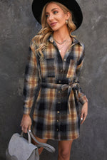 Plaid Tie Waist Button Down Shirt Dress - SHE BADDY© ONLINE WOMEN FASHION & CLOTHING STORE