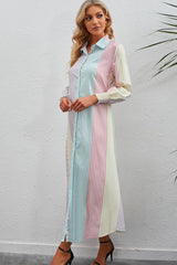 Rainbow Stripe Button-Up Maxi Shirt Dress - SHE BADDY© ONLINE WOMEN FASHION & CLOTHING STORE