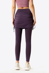 Drawstring Ruched Faux Layered Yoga Leggings - SHE BADDY© ONLINE WOMEN FASHION & CLOTHING STORE