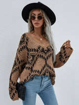 Geometric Print Chunky Knit Sweater - SHE BADDY© ONLINE WOMEN FASHION & CLOTHING STORE