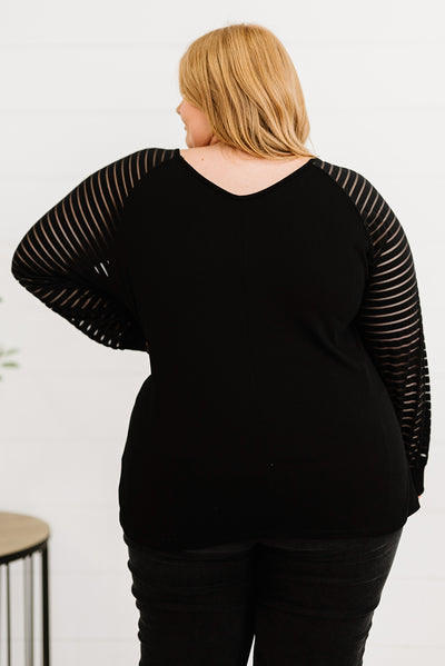 Plus Size Sheer Striped Sleeve V-Neck Top - SHE BADDY© ONLINE WOMEN FASHION & CLOTHING STORE