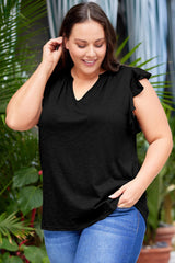 Plus Size Flutter Sleeve Notched Blouse - SHE BADDY© ONLINE WOMEN FASHION & CLOTHING STORE