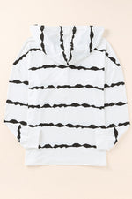 Striped Half-Button Drawstring Hoodie - SHE BADDY© ONLINE WOMEN FASHION & CLOTHING STORE