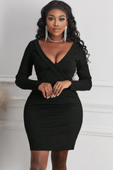 Long Sleeve Plunge Ribbed Bodycon Dress - SHE BADDY© ONLINE WOMEN FASHION & CLOTHING STORE