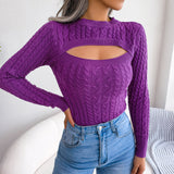 Cutout Cable-Knit Round Neck Sweater - SHE BADDY© ONLINE WOMEN FASHION & CLOTHING STORE