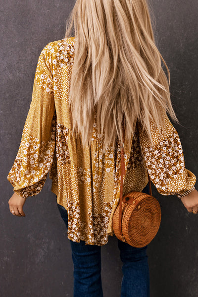 Patchwork Tassel Balloon Sleeve Blouse - SHE BADDY© ONLINE WOMEN FASHION & CLOTHING STORE