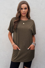 Short Sleeve Round Neck Tee Shirt with Pockets - SHE BADDY© ONLINE WOMEN FASHION & CLOTHING STORE