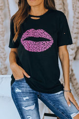 Leopard Lip Distressed T-Shirt - SHE BADDY© ONLINE WOMEN FASHION & CLOTHING STORE