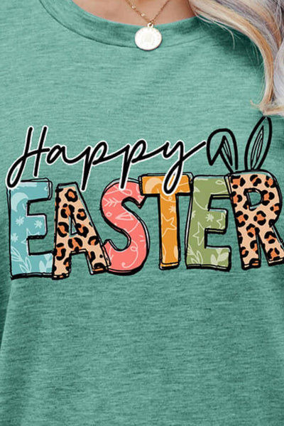 HAPPY EASTER Graphic Round Neck Tee Shirt - SHE BADDY© ONLINE WOMEN FASHION & CLOTHING STORE