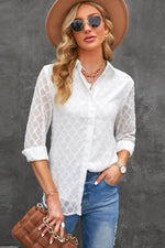 Curved Hem Button-Up Long Sleeve Shirt - SHE BADDY© ONLINE WOMEN FASHION & CLOTHING STORE