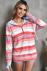 Multicolor Striped Half Zip Hoodie - SHE BADDY© ONLINE WOMEN FASHION & CLOTHING STORE