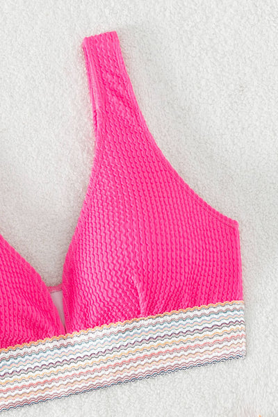 Contrast Textured High Cut Swim Set - SHE BADDY© ONLINE WOMEN FASHION & CLOTHING STORE