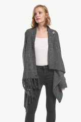 One-Button Tassel Tie Asymmetrical Hem Cardigan - SHE BADDY© ONLINE WOMEN FASHION & CLOTHING STORE