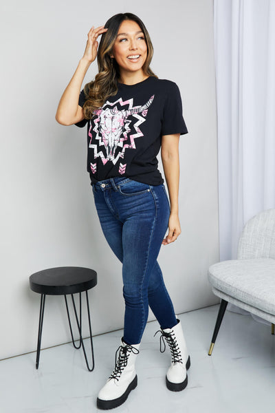 mineB Full Size Graphic Round Neck Tee Shirt - SHE BADDY© ONLINE WOMEN FASHION & CLOTHING STORE