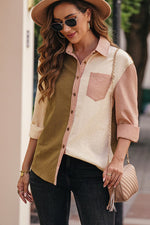 Grid Color Block Button-Up Shirt - SHE BADDY© ONLINE WOMEN FASHION & CLOTHING STORE