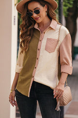 Grid Color Block Button-Up Shirt - SHE BADDY© ONLINE WOMEN FASHION & CLOTHING STORE