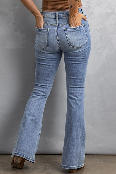 Distressed Flare Jeans with Pockets - SHE BADDY© ONLINE WOMEN FASHION & CLOTHING STORE