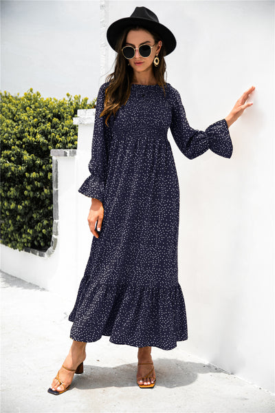 Printed Puff Sleeve Ruffle Maxi Dress - SHE BADDY© ONLINE WOMEN FASHION & CLOTHING STORE