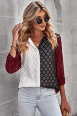 Curved Hem Button-Up Long Sleeve Shirt - SHE BADDY© ONLINE WOMEN FASHION & CLOTHING STORE