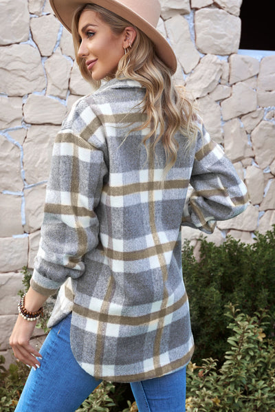 Plaid Dropped Shoulder Pocket Shacket - SHE BADDY© ONLINE WOMEN FASHION & CLOTHING STORE