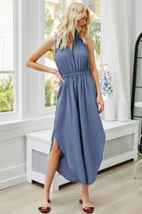 Asymmetrical Hem Tie Back Jumpsuit - SHE BADDY© ONLINE WOMEN FASHION & CLOTHING STORE