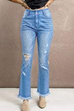 High Waist Distressed Raw Hem Jeans - SHE BADDY© ONLINE WOMEN FASHION & CLOTHING STORE