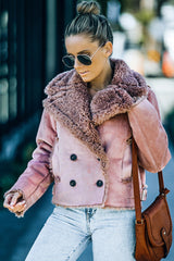 Plush Lining Suede Double-Breasted Jacket - SHE BADDY© ONLINE WOMEN FASHION & CLOTHING STORE