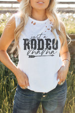 JUST A RODEO MAMA Graphic Distressed Tank - SHE BADDY© ONLINE WOMEN FASHION & CLOTHING STORE