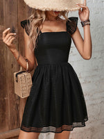 Ruffled Square Neck Fishnet A-Line Dress - SHE BADDY© ONLINE WOMEN FASHION & CLOTHING STORE