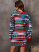 Multicolored Stripe Dropped Shoulder Sweater Dress - SHE BADDY© ONLINE WOMEN FASHION & CLOTHING STORE
