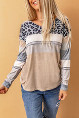 Leopard Color Block Drop Shoulder Top - SHE BADDY© ONLINE WOMEN FASHION & CLOTHING STORE