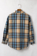 Plaid Curved Hem Shirt Jacket with Breast Pockets - SHE BADDY© ONLINE WOMEN FASHION & CLOTHING STORE