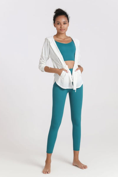 Curved Hem Drawstring Hooded Sports Jacket - SHE BADDY© ONLINE WOMEN FASHION & CLOTHING STORE
