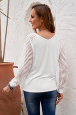 Sheer Striped V-Neck Top - SHE BADDY© ONLINE WOMEN FASHION & CLOTHING STORE