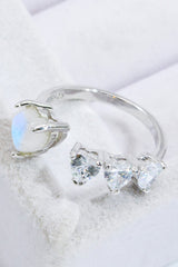 Natural Moonstone and Zircon Heart Open Ring - SHE BADDY© ONLINE WOMEN FASHION & CLOTHING STORE