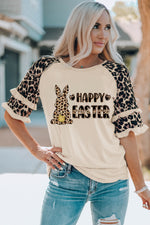HAPPY EASTER Leopard Graphic Layered Sleeve T-Shirt - SHE BADDY© ONLINE WOMEN FASHION & CLOTHING STORE