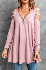 Cutout Waffle Knit Tunic Top - SHE BADDY© ONLINE WOMEN FASHION & CLOTHING STORE