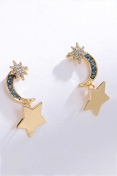 Lasting Wish Inlaid Rhinestone Star and Moon Drop Earrings - SHE BADDY© ONLINE WOMEN FASHION & CLOTHING STORE