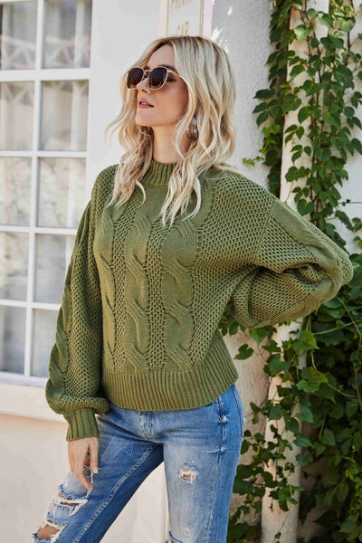 Mixed Knit Crewneck Drop Shoulder Sweater - SHE BADDY© ONLINE WOMEN FASHION & CLOTHING STORE