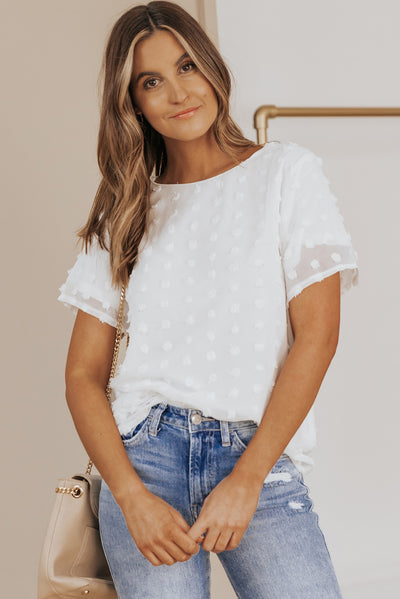 Swiss Dot Round Neck Blouse - SHE BADDY© ONLINE WOMEN FASHION & CLOTHING STORE