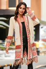 Multicolored Tassel Hem Open Front Cardigan - SHE BADDY© ONLINE WOMEN FASHION & CLOTHING STORE