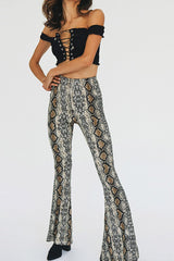 Snakeskin Print Flare Pants - SHE BADDY© ONLINE WOMEN FASHION & CLOTHING STORE