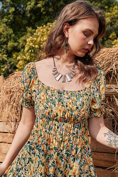 Floral Flounce Sleeve Tiered Dress - SHE BADDY© ONLINE WOMEN FASHION & CLOTHING STORE
