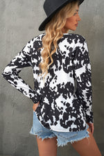 Cow Print Round Neck Long Sleeve Top - SHE BADDY© ONLINE WOMEN FASHION & CLOTHING STORE