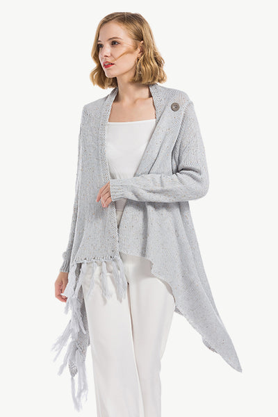 One-Button Tassel Tie Asymmetrical Hem Cardigan - SHE BADDY© ONLINE WOMEN FASHION & CLOTHING STORE