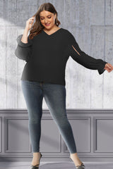 Plus Size Cutout Flounce Sleeve Blouse - SHE BADDY© ONLINE WOMEN FASHION & CLOTHING STORE