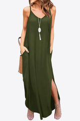 Split Spaghetti Strap Maxi Dress with Pockets - SHE BADDY© ONLINE WOMEN FASHION & CLOTHING STORE